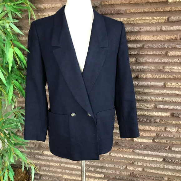 Giorgio Sant Angelo Vintage 80s Navy Blue Double Breasted 100% Wool Blazer - Picture 2 of 6